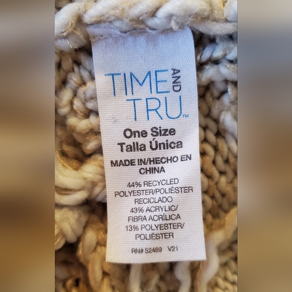 Beige Neutral Cable Knit Poncho with Fringe Hem One Size Asymmetrical Cape - Picture 7 of 7